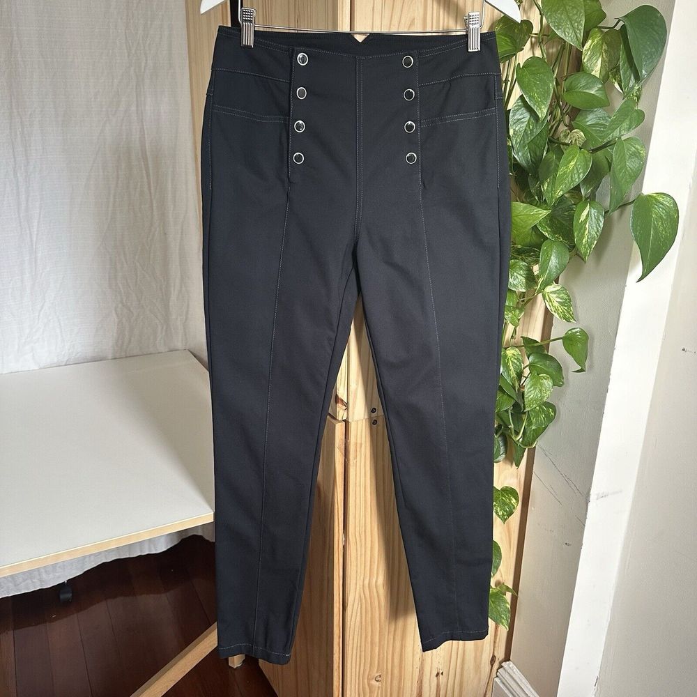 J McLaughlin Hastings Sailor Pants High Rise Women's 6 Navy Snap Button Nautical